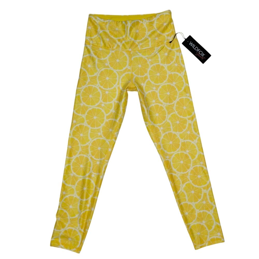NWT Wildfox Sport Fallon Lemon Print Leggings Yellow White Medium - Picture 4 of 11